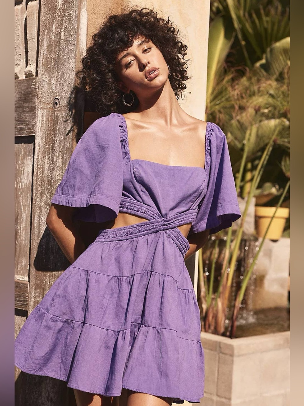 Free People Cross of Sunlight Lilac Cutout Tiered Mini Dress